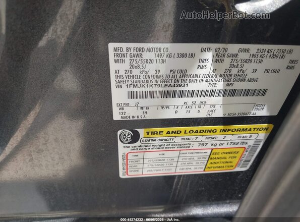 1FMJK1KT9LEA43931 2020 FORD EXPEDITION Серый Вид подкапотного пространства