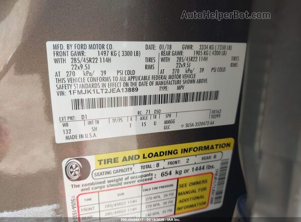 1FMJK1LT2JEA13889 2018 FORD EXPEDITION MAX Tan Вид підкапотного простору