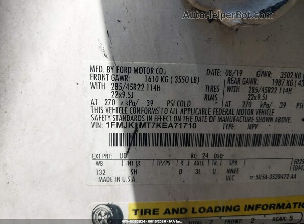 1FMJK1MT7KEA71710 2019 FORD EXPEDITION MAX White Engine compartment view