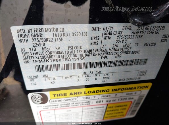 1FMJK1P80TEA13155 2026 FORD EXPEDITION MAX Black ძრავის განყოფილების ხედი