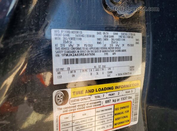 1FMJK2A83REA97656 2024 FORD EXPEDITION Blue სალონის 360-გრადუსიანი ხედი