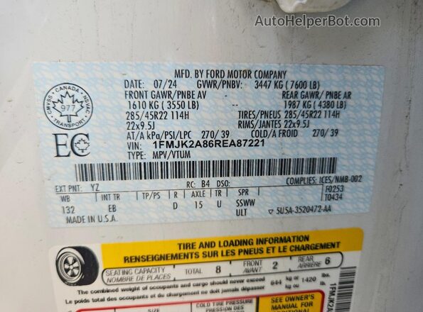 1FMJK2A86REA87221 2024 FORD EXPEDITION White VIN sticker view