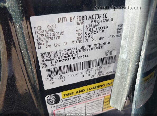 1FMJK2AT1HEA04314 2017 FORD EXPEDITION EL Black Widok komory silnika