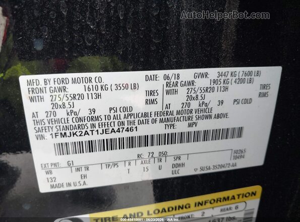 1FMJK2AT1JEA47461 2018 FORD EXPEDITION MAX Черный Вид подкапотного пространства