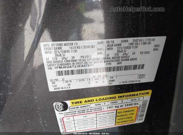 1FMJK2AT2JEA67671 2018 FORD EXPEDITION MAX Серый Вид подкапотного пространства
