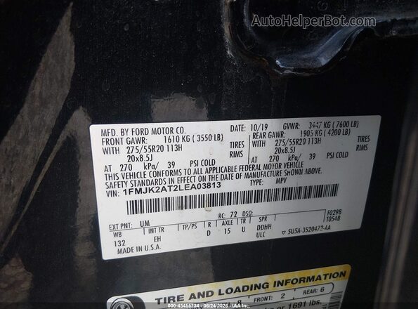 1FMJK2AT2LEA03813 2020 FORD EXPEDITION Black Vista del compartimento del motor