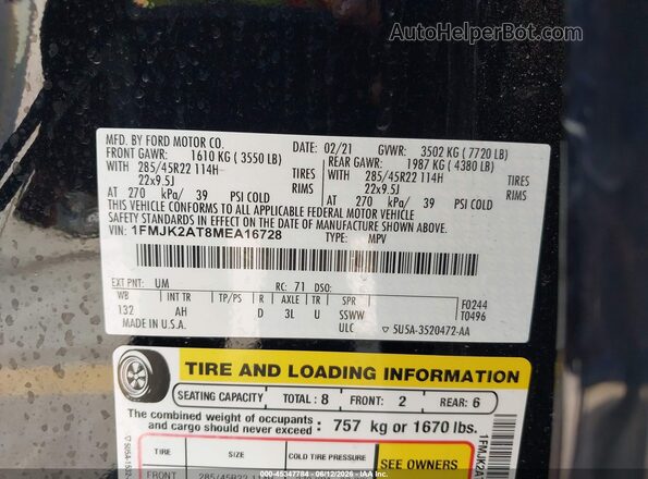 1FMJK2AT8MEA16728 2021 FORD EXPEDITION Black Вид підкапотного простору