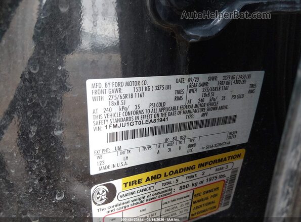 1FMJU1GT0LEA81941 2020 FORD EXPEDITION Black ძრავის განყოფილების ხედი
