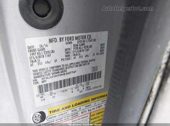 1FMJU1HT0HEA07747 2017 FORD EXPEDITION Silver Vista del compartimento del motor