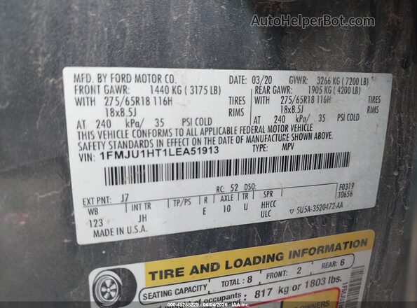 1FMJU1HT1LEA51913 2020 FORD EXPEDITION Gray Engine compartment view