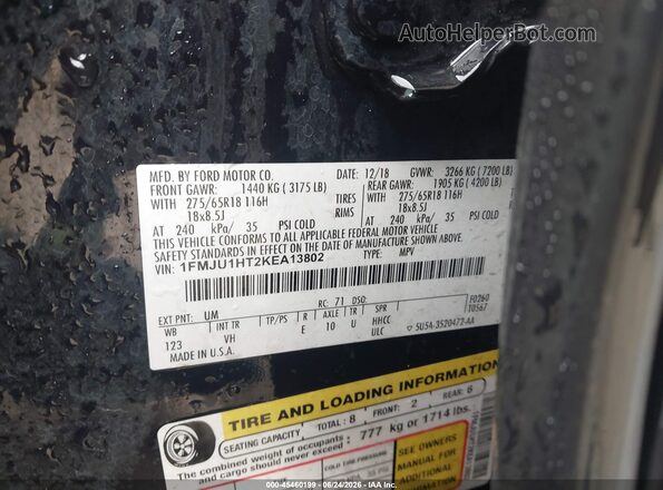 1FMJU1HT2KEA13802 2019 FORD EXPEDITION Black ძრავის განყოფილების ხედი