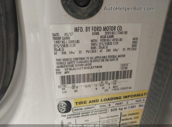 1FMJU1HT3HEA77808 2017 FORD EXPEDITION White Vista del compartimento del motor