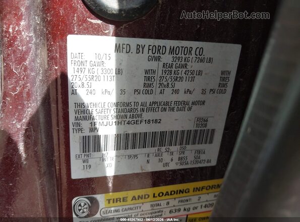 1FMJU1HT4GEF18182 2016 FORD EXPEDITION Red 