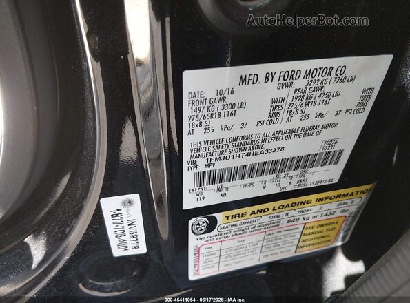 1FMJU1HT4HEA33378 2017 FORD EXPEDITION Black Շարժիչի բաժամունքի տեսք