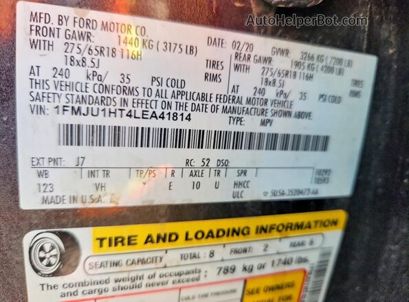 1FMJU1HT4LEA41814 2020 FORD EXPEDITION Gray 