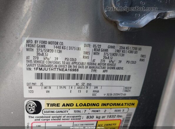 1FMJU1HT7NEA16988 2022 FORD EXPEDITION Серебряный Вид подкапотного пространства