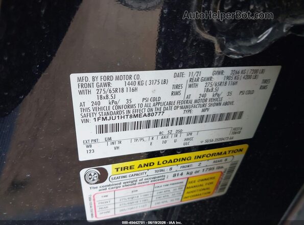 1FMJU1HT8MEA80777 2021 FORD EXPEDITION Black Engine compartment view