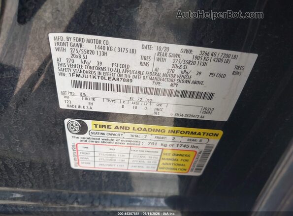1FMJU1KT0LEA87889 2020 FORD EXPEDITION Black Շարժիչի բաժամունքի տեսք