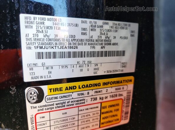 1FMJU1KT1JEA18626 2018 FORD EXPEDITION Black 