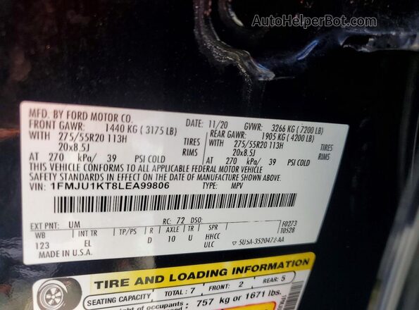 1FMJU1KT8LEA99806 2020 FORD EXPEDITION Black VIN sticker view