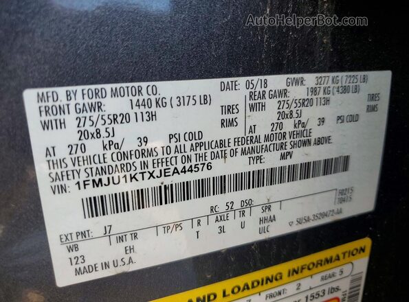 1FMJU1KTXJEA44576 2018 FORD EXPEDITION Black Вид наклейки з VIN-кодом