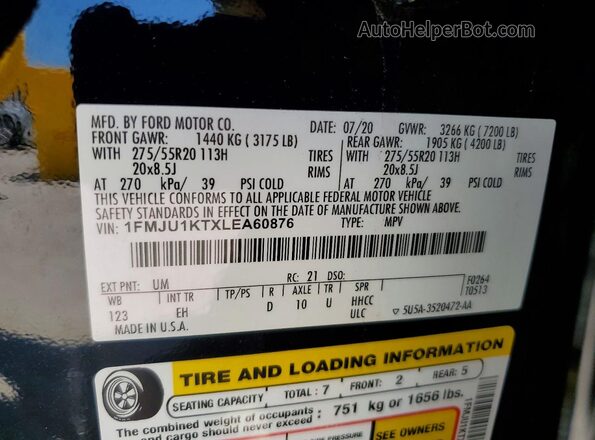 1FMJU1KTXLEA60876 2020 FORD EXPEDITION Black Widok wnętrza 360 stopni