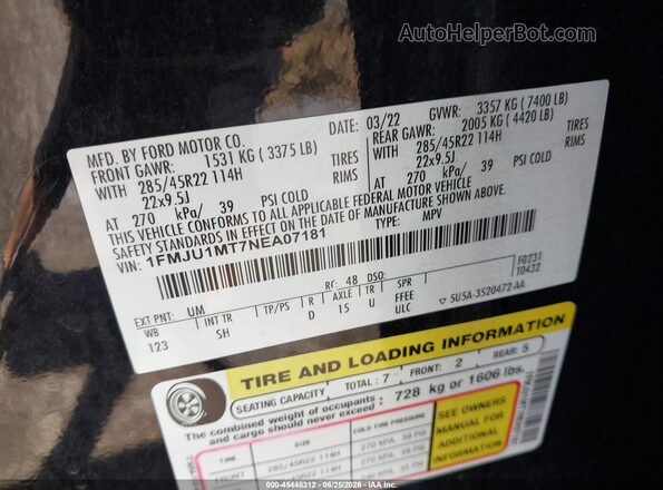 1FMJU1MT7NEA07181 2022 FORD EXPEDITION Black Widok komory silnika