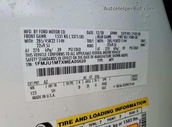 1FMJU1MTXMEA05620 2021 FORD EXPEDITION White Սալոնի 360 աստիճան տեսք