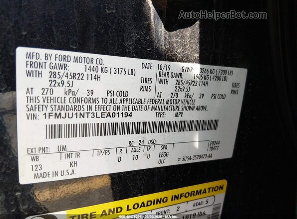 1FMJU1NT3LEA01194 2020 FORD EXPEDITION Black Widok komory silnika
