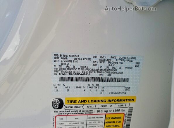 1FMJU1RG9SEA49830 2025 FORD EXPEDITION White VIN կոդի պիտակի տեսք