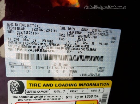 1FMJU2A89REB01316 2024 FORD EXPEDITION Burgundy 360 interior view