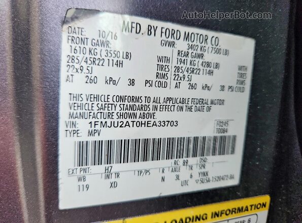 1FMJU2AT0HEA33703 2017 FORD EXPEDITION Gray Vista del compartimento del motor