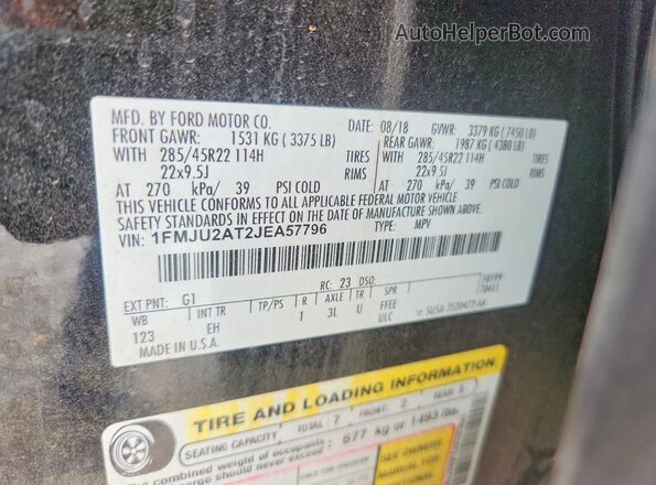 1FMJU2AT2JEA57796 2018 FORD EXPEDITION Black VIN sticker view