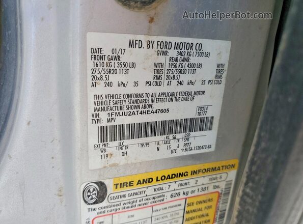 1FMJU2AT4HEA47605 2017 FORD EXPEDITION Silver Панорамний вид салону 360°