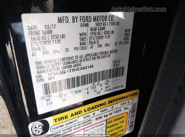 1FMJU2AT5HEA62145 2017 FORD EXPEDITION Черный Вид подкапотного пространства