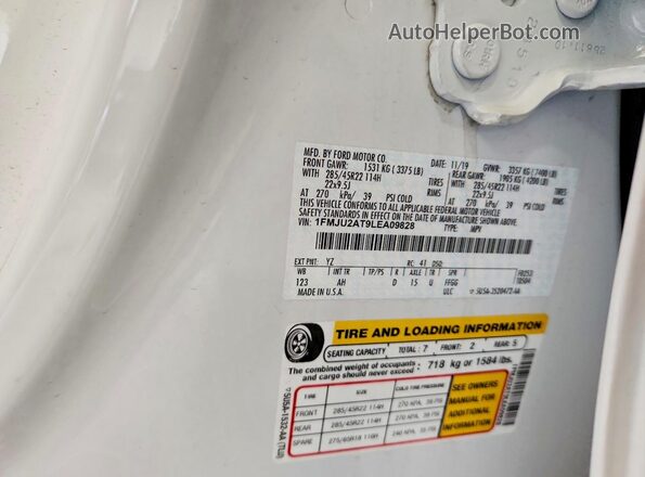 1FMJU2AT9LEA09828 2020 FORD EXPEDITION White 