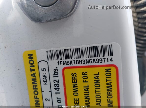 1FMSK7BH3NGA99714 2022 FORD EXPLORER White Շարժիչի բաժամունքի տեսք