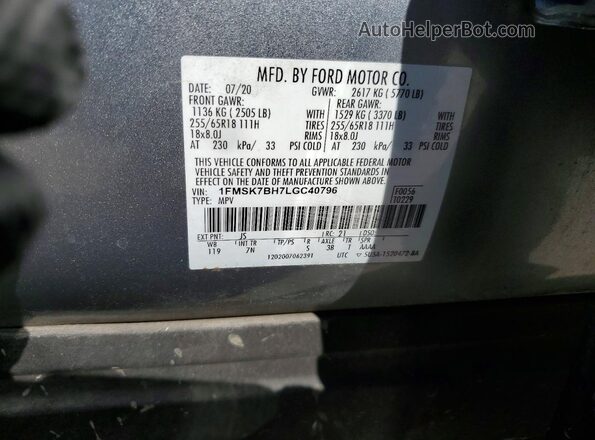 1FMSK7BH7LGC40796 2020 FORD EXPLORER Silver 
