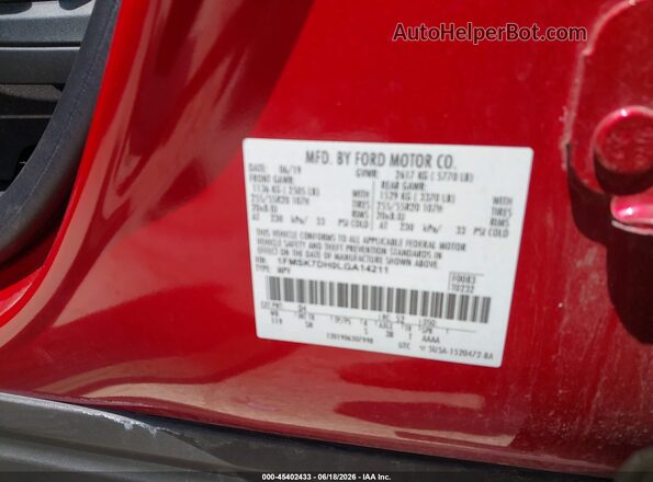 1FMSK7DH0LGA14211 2020 FORD EXPLORER Red Engine compartment view