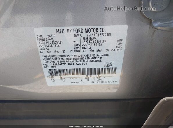 1FMSK7DH0LGA23801 2020 FORD EXPLORER Silver Widok komory silnika