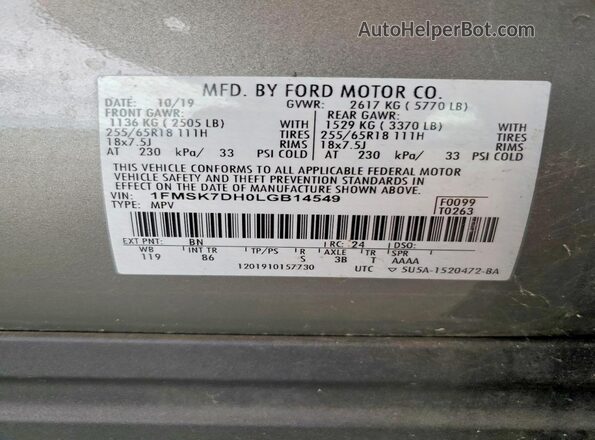 1FMSK7DH0LGB14549 2020 FORD EXPLORER Green 