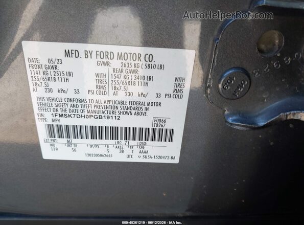 1FMSK7DH0PGB19112 2023 FORD EXPLORER Серый Вид подкапотного пространства