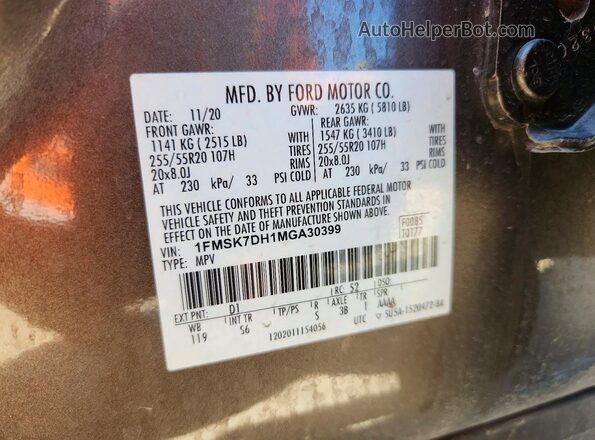 1FMSK7DH1MGA30399 2021 FORD EXPLORER Gray 