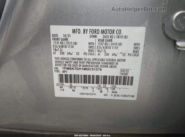 1FMSK7DH1MGC51579 2021 FORD EXPLORER Silver Շարժիչի բաժամունքի տեսք