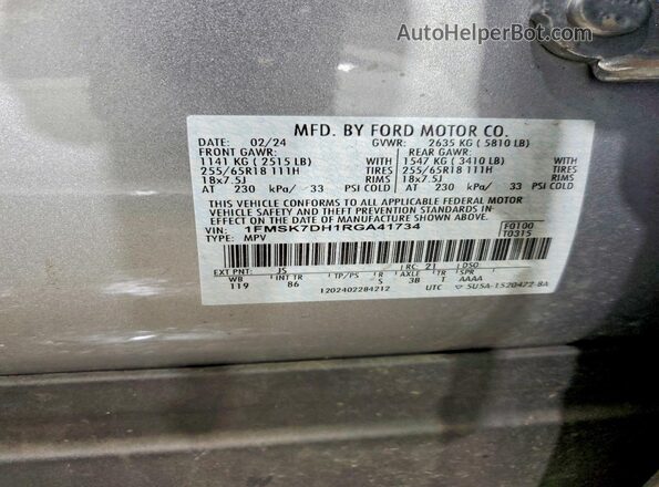 1FMSK7DH1RGA41734 2024 FORD EXPLORER Silver VIN sticker view