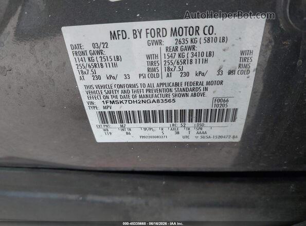 1FMSK7DH2NGA83565 2022 FORD EXPLORER Gray Widok komory silnika