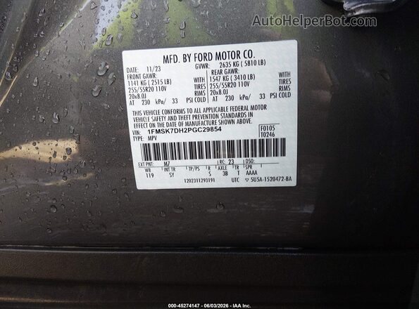 1FMSK7DH2PGC29854 2023 FORD EXPLORER Gray Widok komory silnika