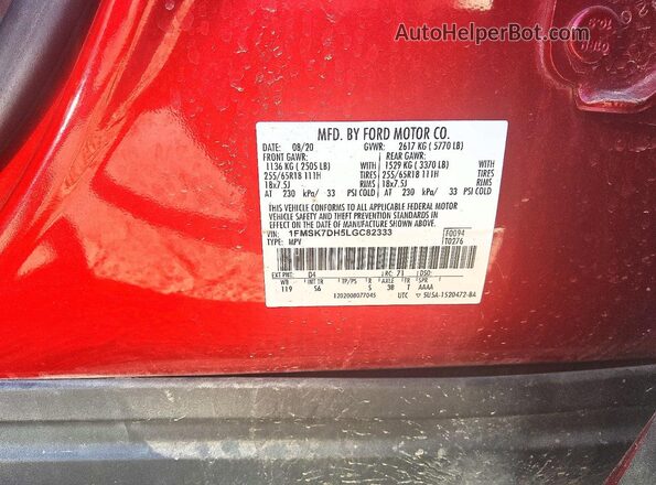 1FMSK7DH5LGC82333 2020 FORD EXPLORER Red VIN sticker view