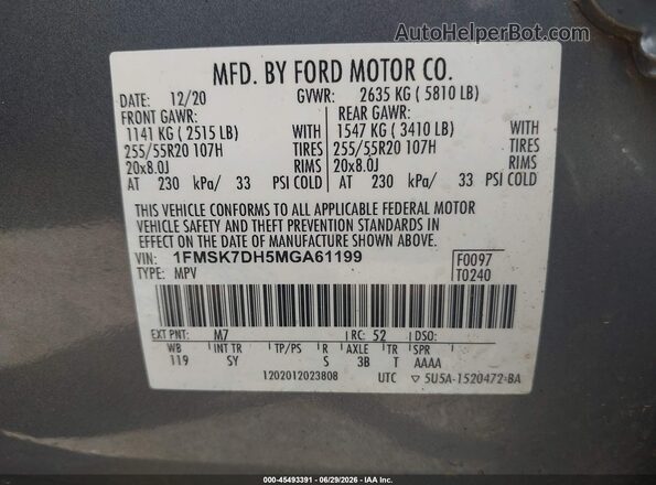 1FMSK7DH5MGA61199 2021 FORD EXPLORER Gray Вид підкапотного простору