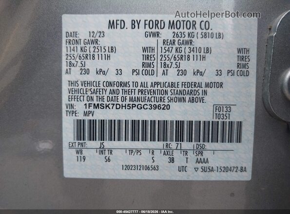 1FMSK7DH5PGC39620 2023 FORD EXPLORER Silver ძრავის განყოფილების ხედი